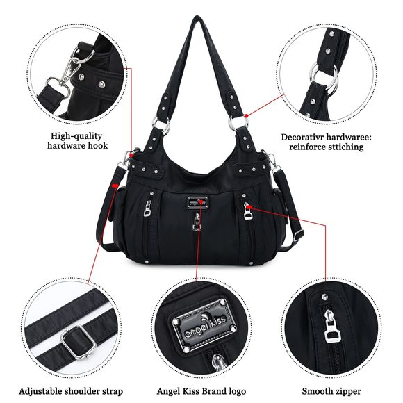 Washed Faux Leather Crossbody Hobo Tote – Lightweight Travel Purse - Picture 4 of 7